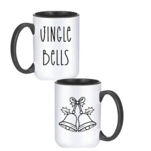 "Jingle Bells" 🔔 Black & White Mug with Bells Design – 15oz Ceramic